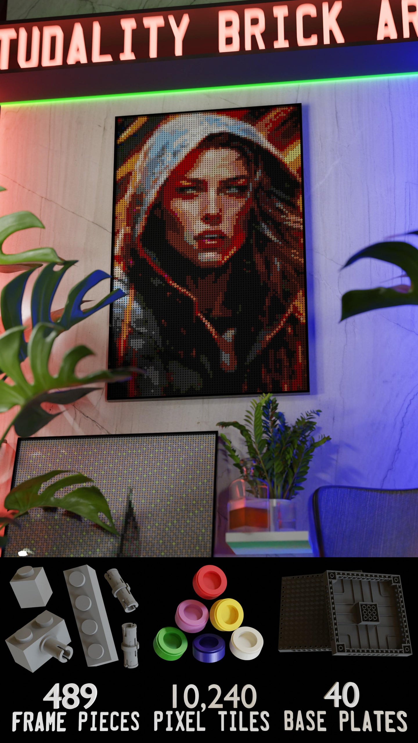 Leona Hellfire LEGO® Style mosaic pixel art design for display